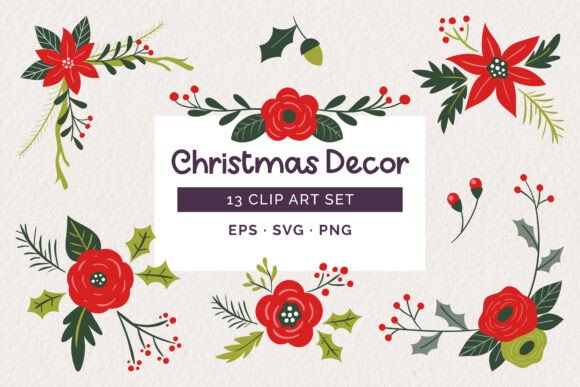 Christmas Floral Decorative Set: Graphics & Elements