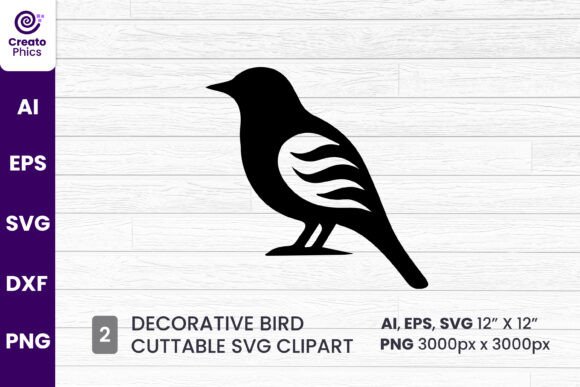 Decorative Bird Silhouette for Graphics and Crafts