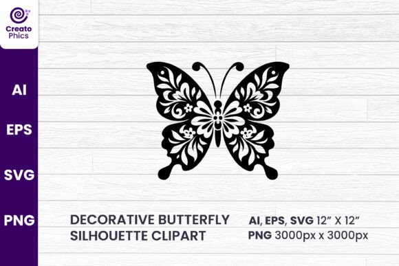 Decorative Butterfly Silhouette Clipart for Graphics & Crafts