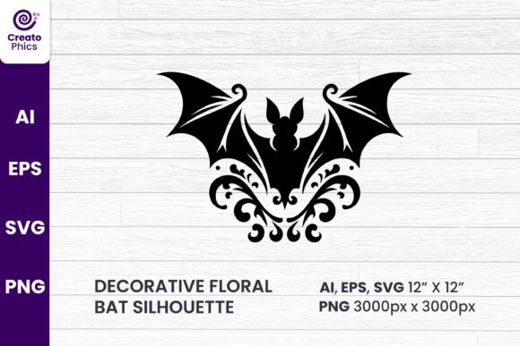 Decorative Floral Bat Silhouette SVG for Crafts
