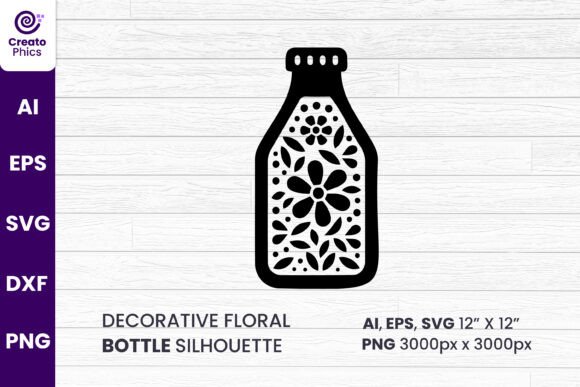 Decorative Floral Bottle Clipart SVG for Graphics & Crafts
