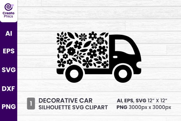 Decorative Floral Car Silhouette Clipart Review