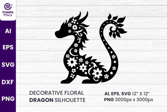 Decorative Floral Dragon SVG for Crafts & Graphics