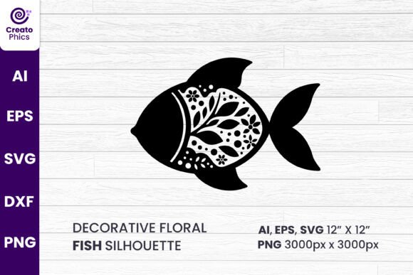 Decorative Floral Fish SVG for Graphics & Crafts