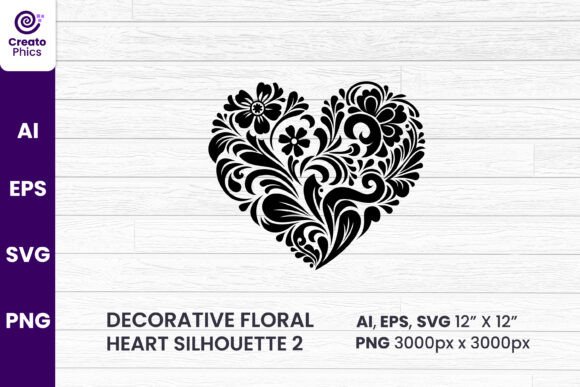 Decorative Floral Heart Silhouette Set: Graphics for Crafts