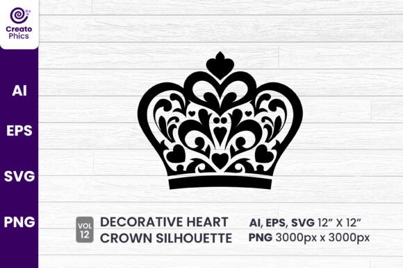 Decorative Heart Crown SVG for Graphics & Crafts