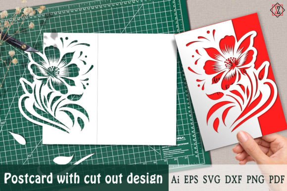 Decorative Postcard with Cut out Flower Graphics & Crafts