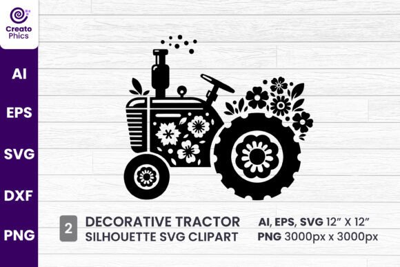 Decorative Tractor Silhouette Clipart for Crafts