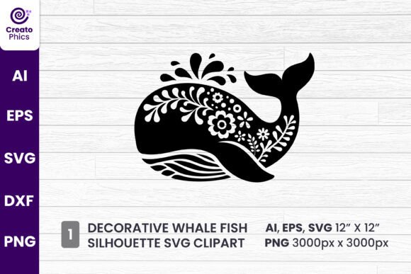 Decorative Whale Clipart for Graphics & Crafts