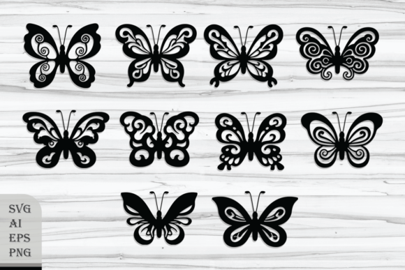 Set of Decorative Butterfly Graphics for Crafts